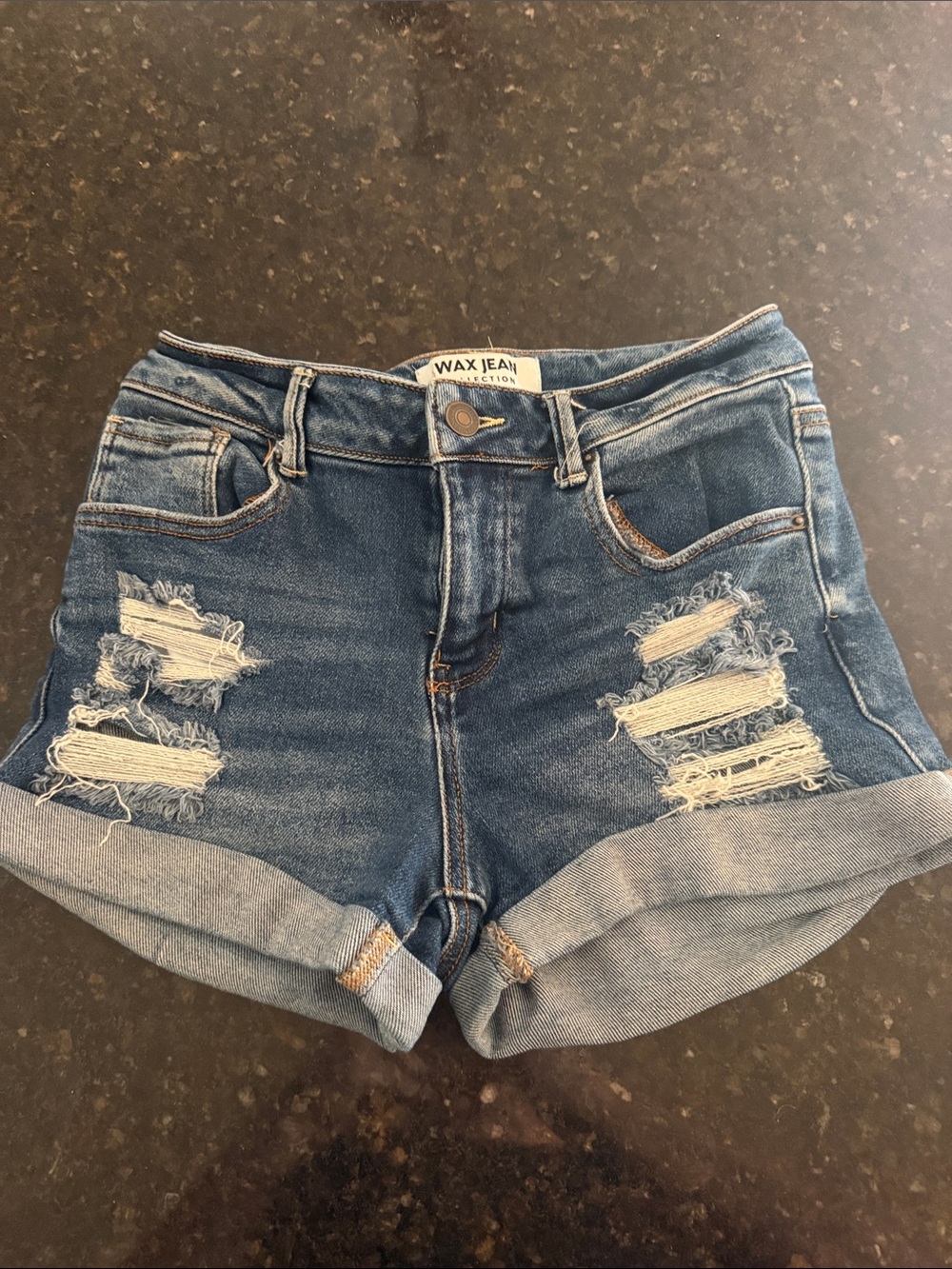 Wax Jean Blue Distressed Cuffed Denim Shorts